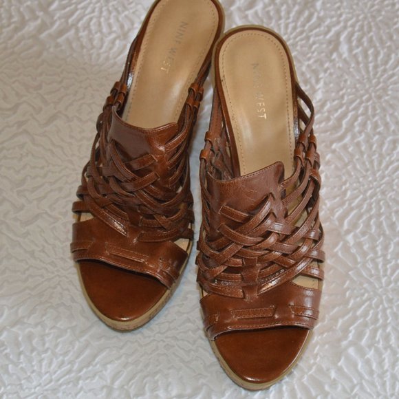 Sandales à Talons Compensés Nine West Marron Taille 8 M (US) - Bride Boucle - Occasion Porté
